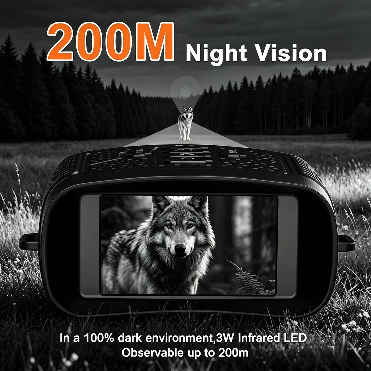 1080P HD Night Vision Scope 6X Digital Zoom 200M Full Dark IR Monocular Tactical Hunting Security Observation Day Night Hunting