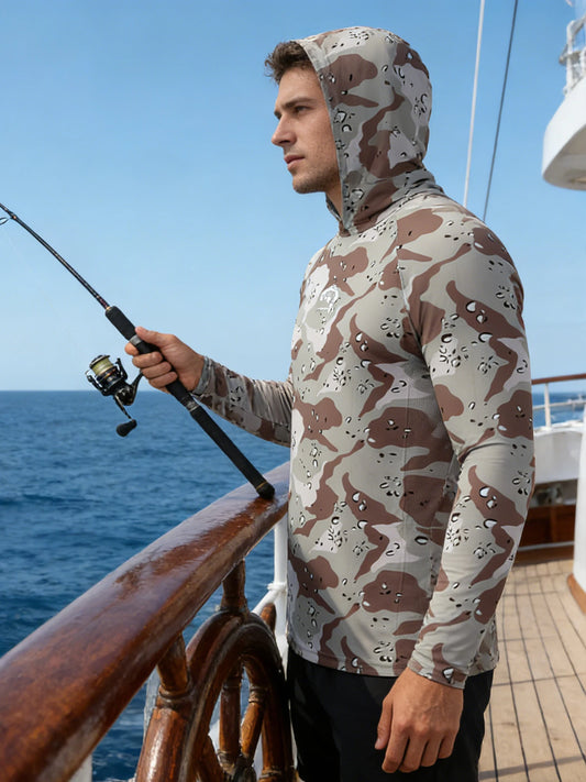 Men's Fishing Hoodie Shirt Long Sleeve, UV UPF 50+ Shirts Surfing Quick Dry, Lightweight & Breathable for Fishing, Beach, Lake