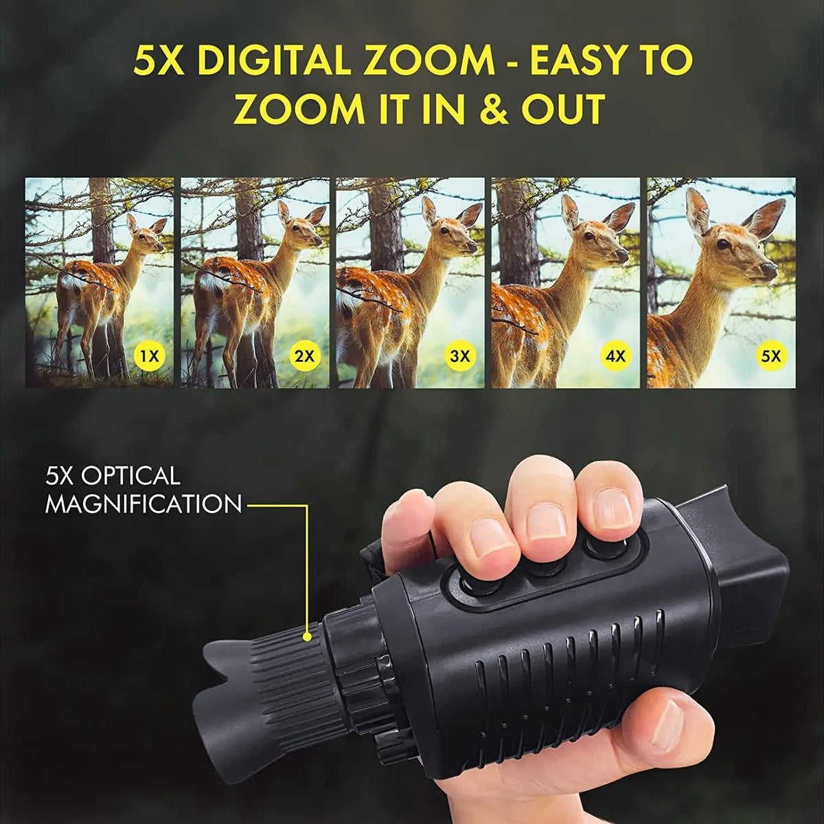 1080P HD Monoculars Infrared 5X Digital Zoom Night Vision Device Hunting Telescope Outdoor Day Night Dual Use 100% Darkness 300m