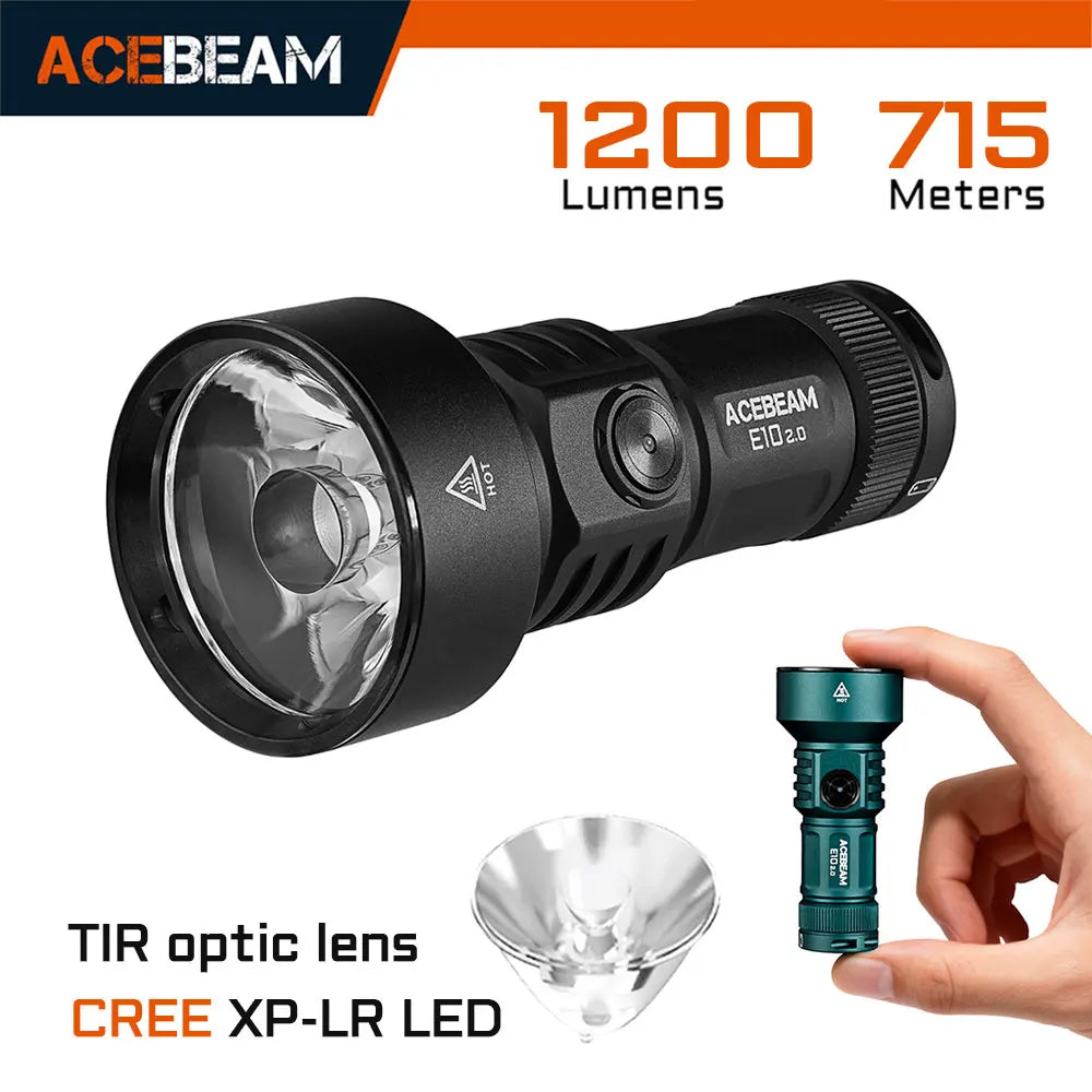 ACEBEAM E10 2.0 Long-Range EDC Flashlight Compact USB Rechargeable Light For Camping With Strobe Mode TIR Optic Flashlights