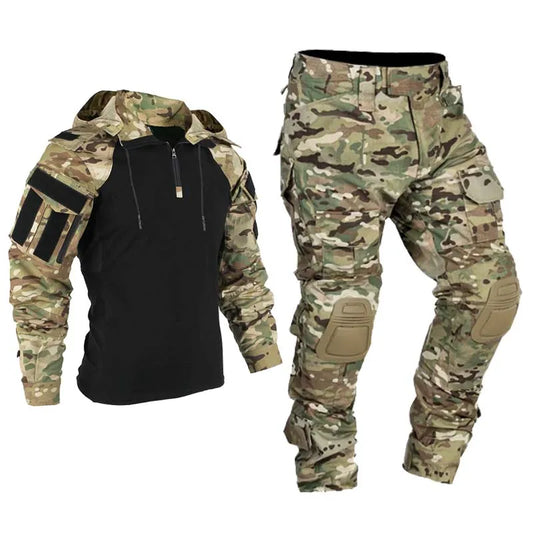 Men Tactical Suits Outdoor Paintball Clothing Uniform Shooting Combat Hiking Uniform Camouflage Shirts Cargo Knee Pads Pants