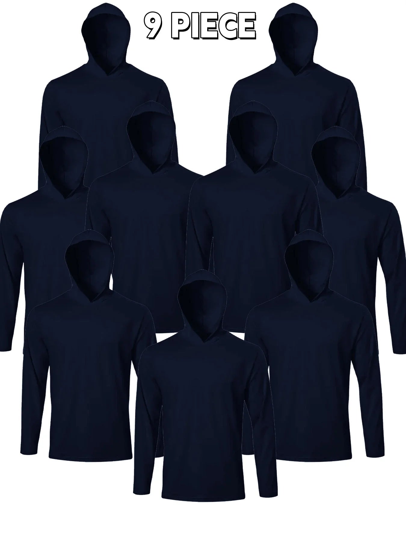 9-Pack Men's Hooded Long Sleeve Shirts - Breathable Comfort Sport Tees Ideal for Daily Exercise Fitness and Training Wear