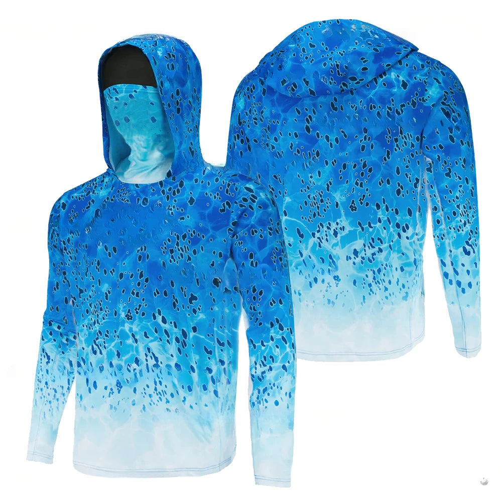 Men's Fishing Hoodie Shirt Long Sleeve with Mask, UV UPF 50+ Shirts Quick Dry, Lightweight & Breathable for Fishing, Beach, Lake