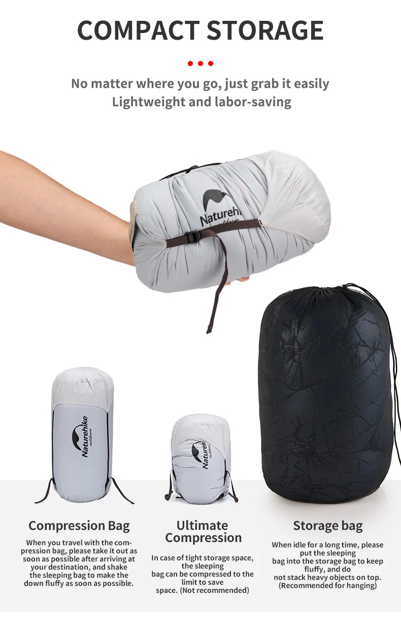 Naturehike Ultralight Down Sleeping Bag CW295 650FP Duck Down Camping Sleeping Bag  Waterproof for Outdoor Backpacking