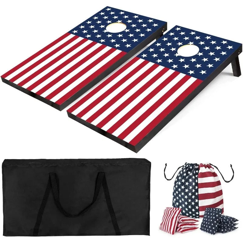 Wood Cornhole Boards Set, Indoor & Outdoor Corn Hole Games for Adults Kids, Corn Hole Sets with Carry Case & 8 Bean Bags