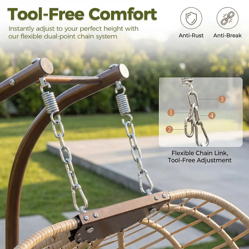 Double Hanging Egg Chair with Stand, Oversized 2 Person Swing Egg Chairs Outdoor Indoor, AllWeather Wicker Egg Swing Chair Love