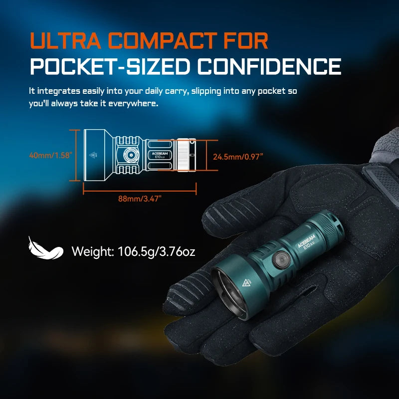ACEBEAM E10 2.0 Long-Range EDC Flashlight Compact USB Rechargeable Light For Camping With Strobe Mode TIR Optic Flashlights