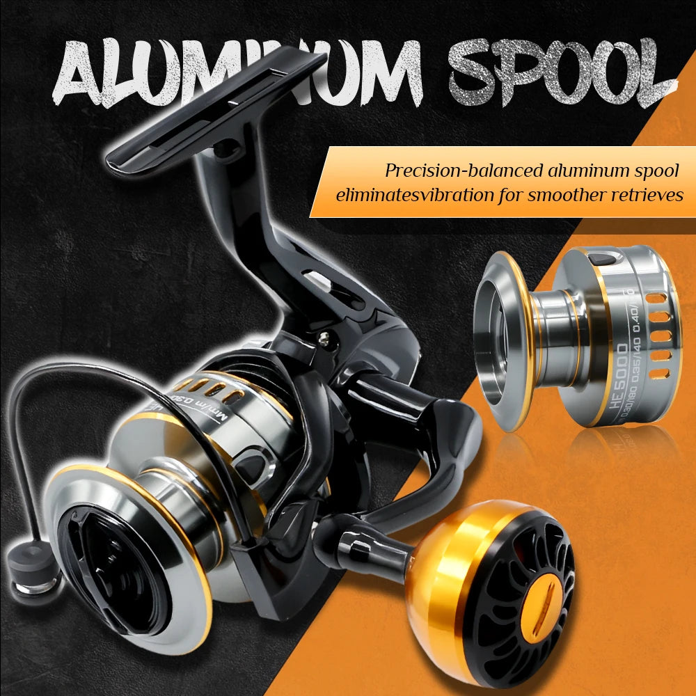 ROOBLINOS HEG Spinning Fishing Reel 5.2:1 Gear Ratio 10BB Metal Spool Smooth Drag Carp Fishing Wheel Saltwater Freshwater Tackle