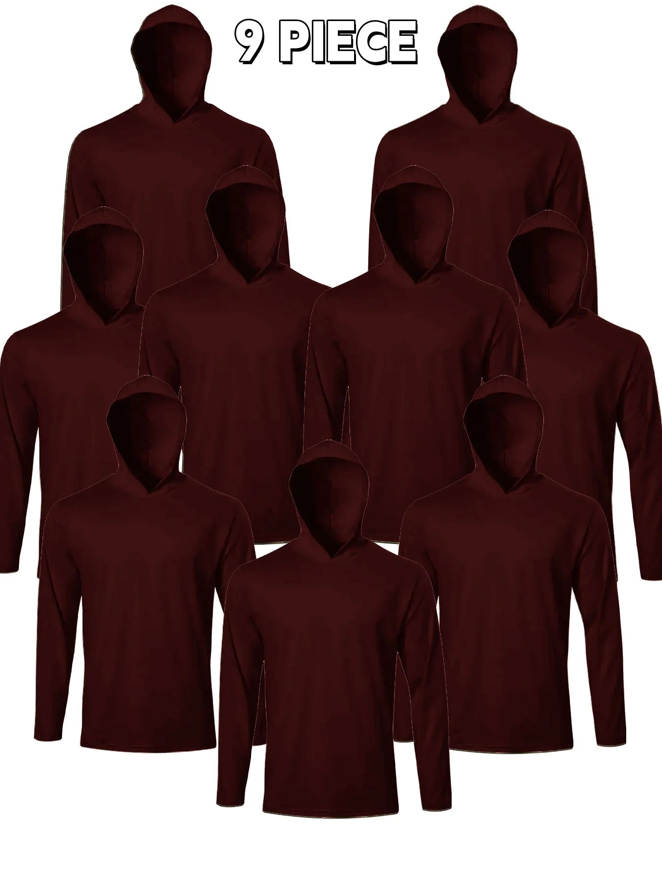 9-Pack Men's Hooded Long Sleeve Shirts - Breathable Comfort Sport Tees Ideal for Daily Exercise Fitness and Training Wear