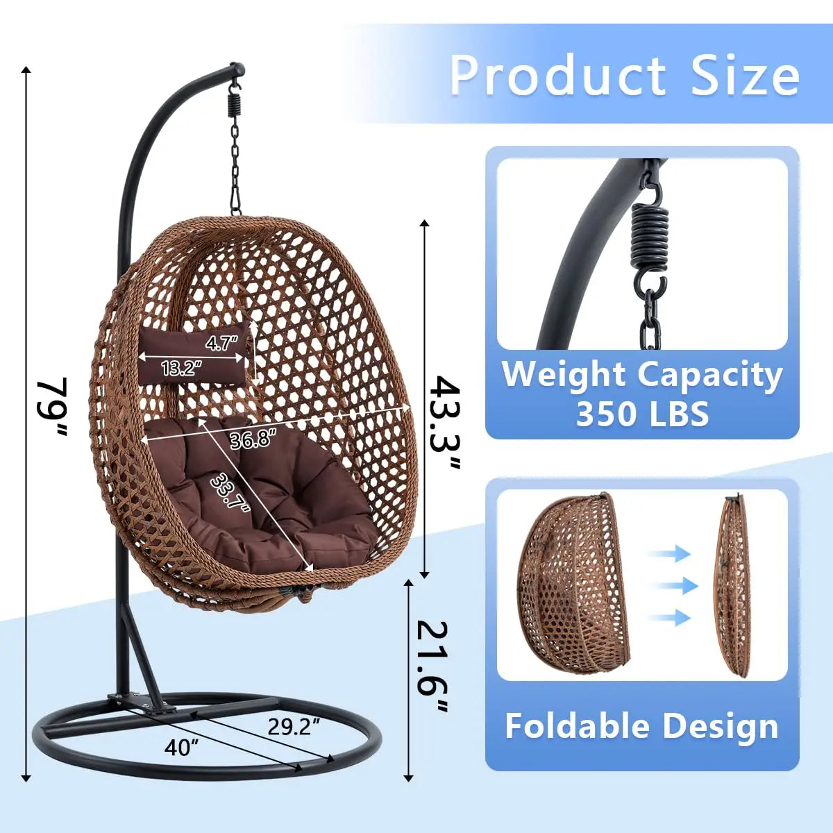 Egg Swing Chair with Stand,Hanging Egg Chair Indoor Outdoor,Hammock Hanging Basket Chair with Aluminum Steel, Customized