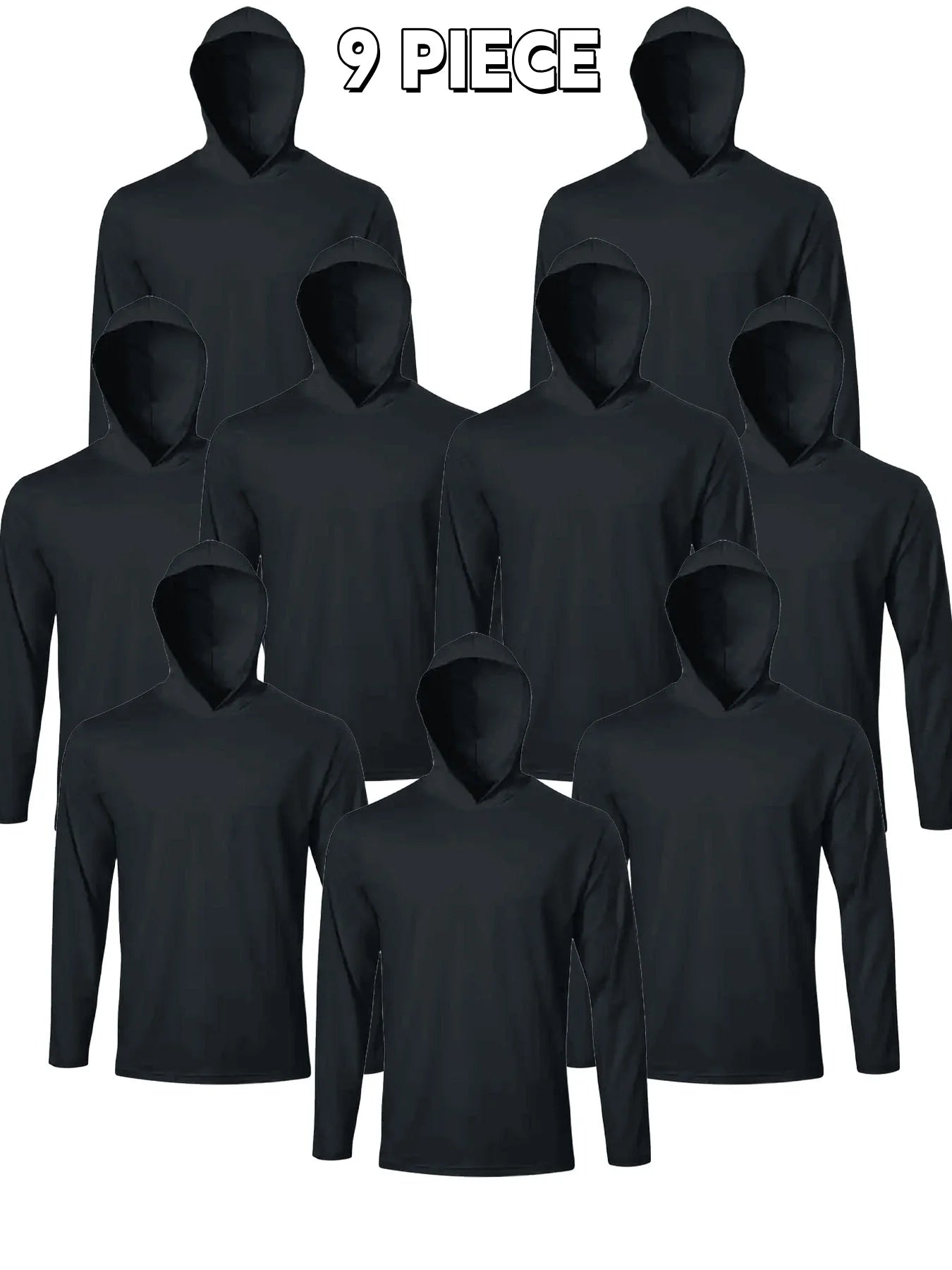 9-Pack Men's Hooded Long Sleeve Shirts - Breathable Comfort Sport Tees Ideal for Daily Exercise Fitness and Training Wear