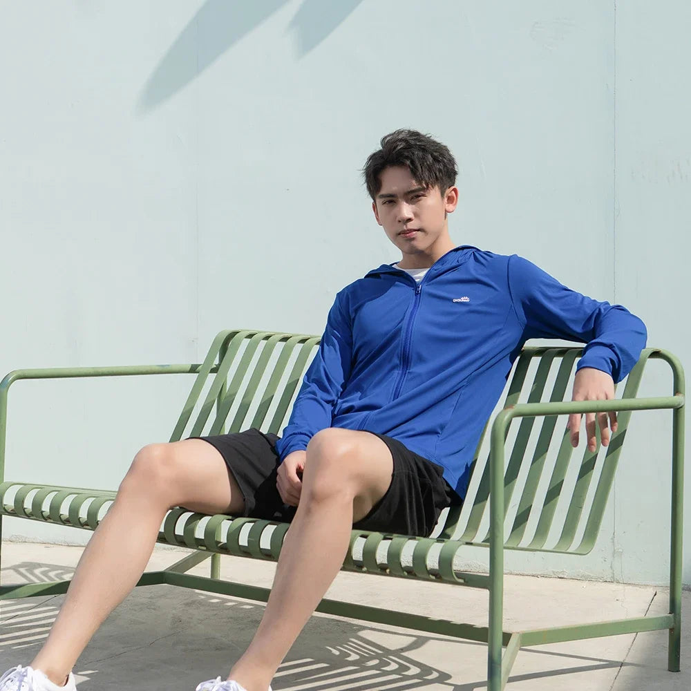 OhSunny Men Sun Protection Cooling Coats Big Brim Sunscreen Anti-UV UPF50+ Jacket with Hooded Light Breathable Quick Dry Outdoor