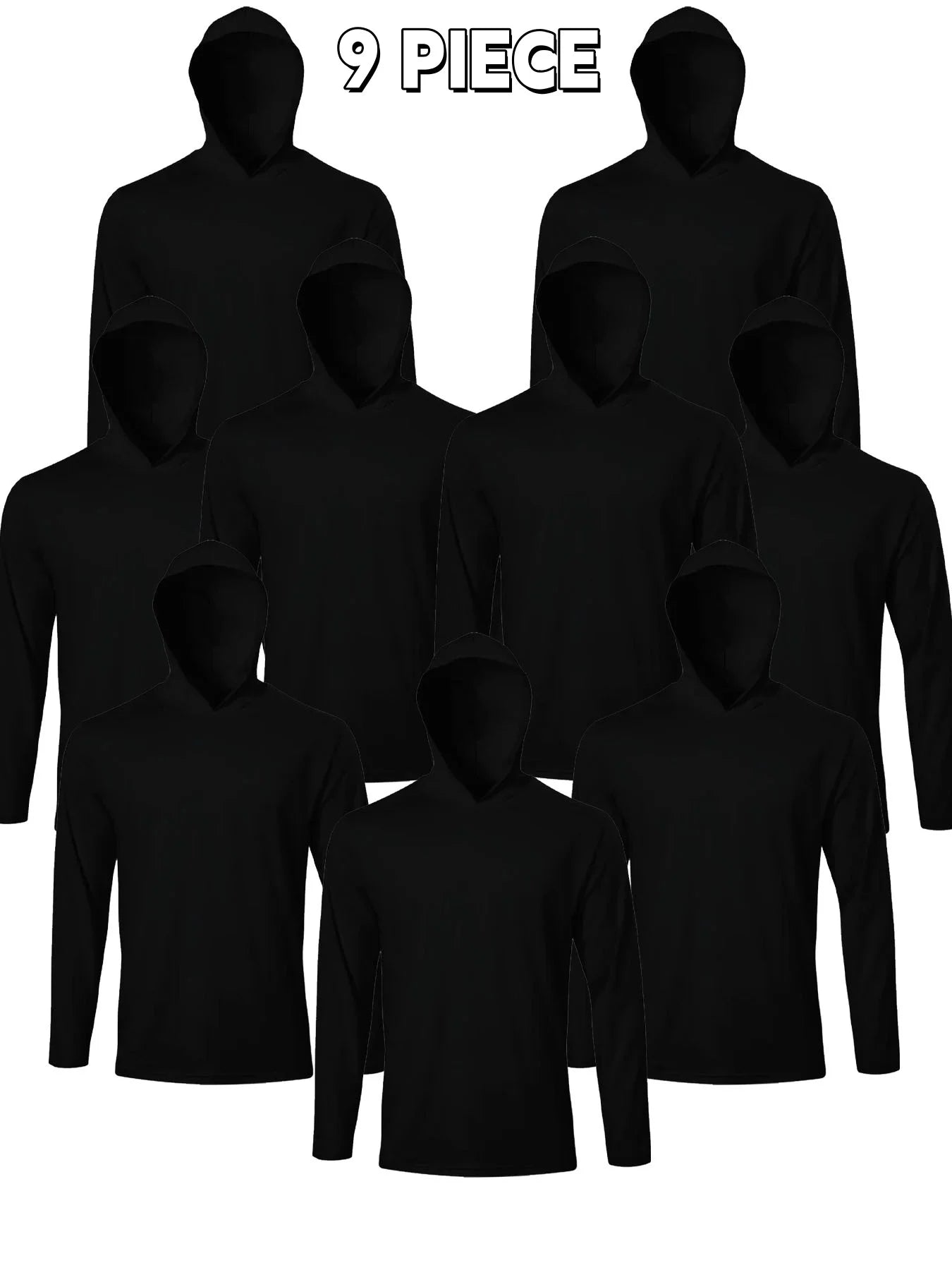 9-Pack Men's Hooded Long Sleeve Shirts - Breathable Comfort Sport Tees Ideal for Daily Exercise Fitness and Training Wear