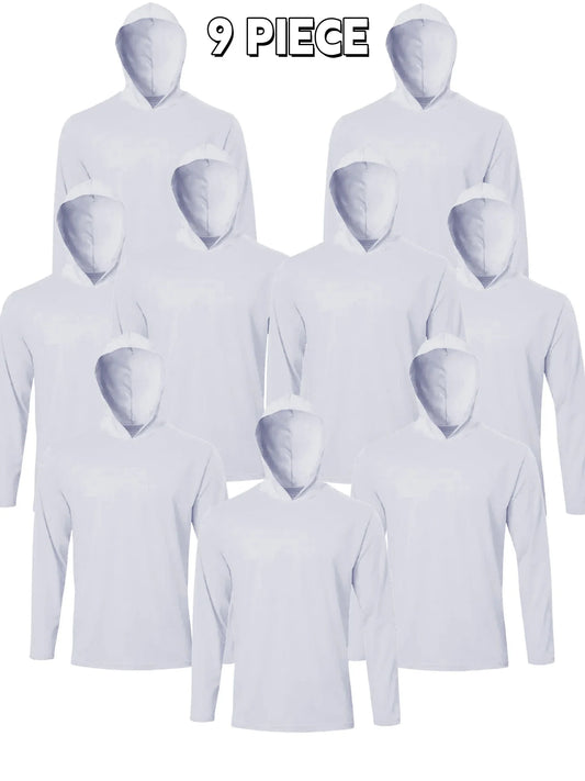 9-Pack Men's Hooded Long Sleeve Shirts - Breathable Comfort Sport Tees Ideal for Daily Exercise Fitness and Training Wear