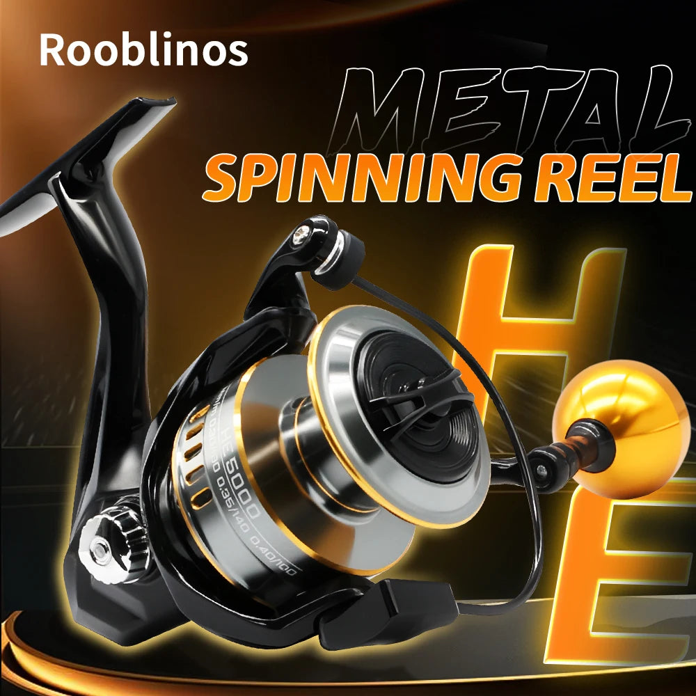 ROOBLINOS HEG Spinning Fishing Reel 5.2:1 Gear Ratio 10BB Metal Spool Smooth Drag Carp Fishing Wheel Saltwater Freshwater Tackle