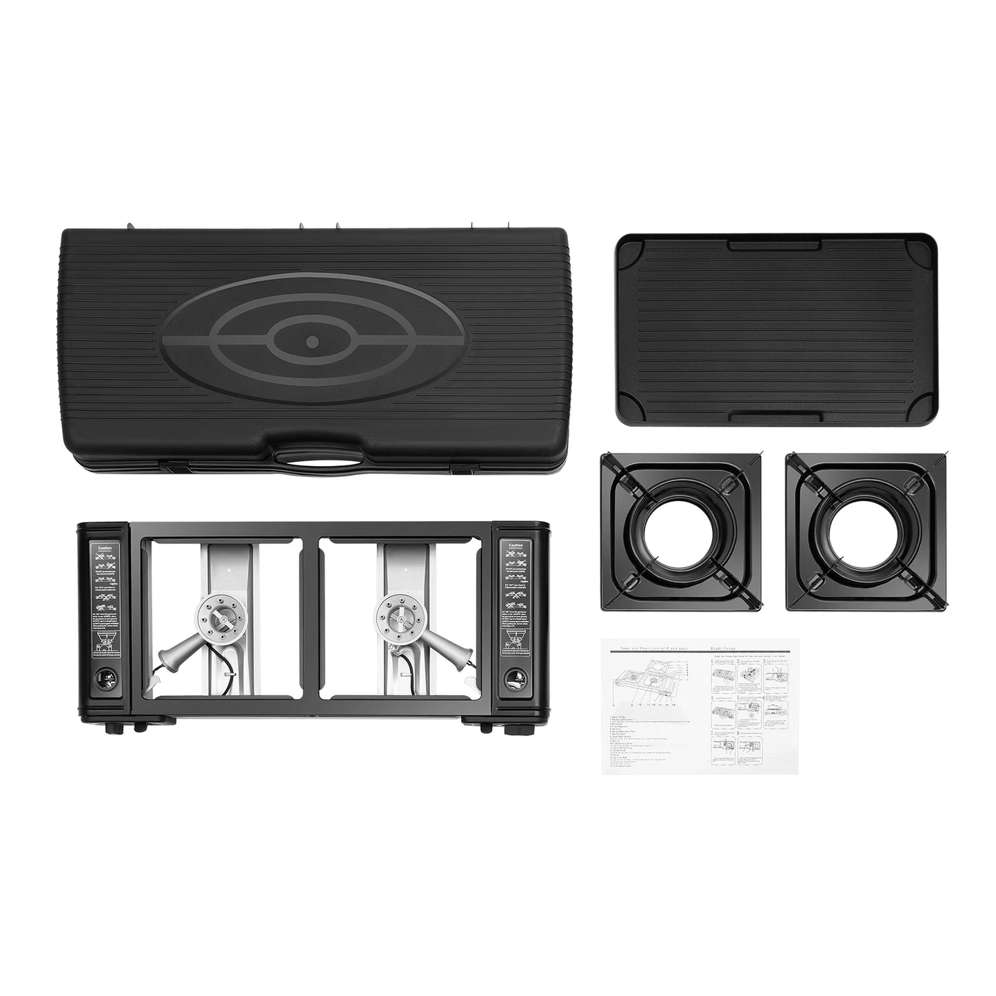 2500W Portable Camping Stove 2 Burners Camping Stove with Baking Tray&Portable Case use  Butane or LPG Home Application Outdoor
