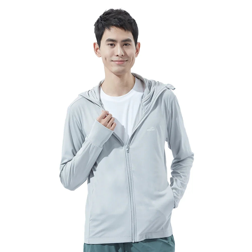 OhSunny Men Sun Protection Cooling Coats Big Brim Sunscreen Anti-UV UPF50+ Jacket with Hooded Light Breathable Quick Dry Outdoor