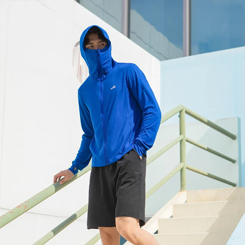 OhSunny Men Sun Protection Cooling Coats Big Brim Sunscreen Anti-UV UPF50+ Jacket with Hooded Light Breathable Quick Dry Outdoor