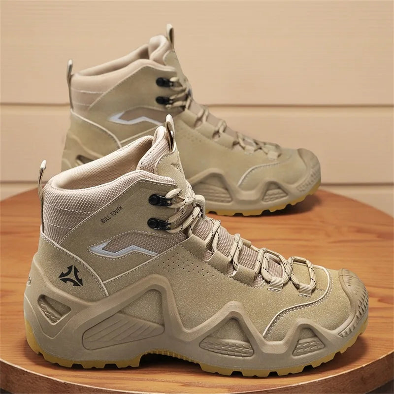 Men Tactical Boots with Straps for Combat Training Waterproof Straps Outdoor Hiking Breathable Shoes Motorcycle Zapatillas Male