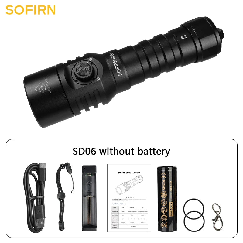 SOFIRN SD06 Diving Flashlight SFT70 3200lm Rechargeable Underwater Deep Scuba Torch Dive LED Light Powerful Under 100M