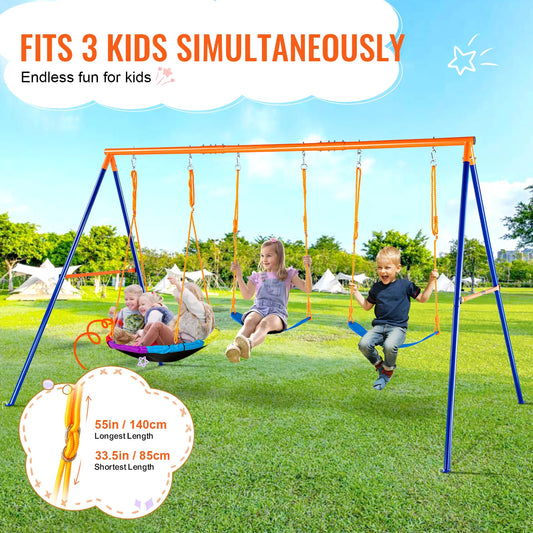 SucceBuy Swing Sets for Backyard 600lbs Capacity Swing Set with 1 Saucer Swing Seat 2 Belt Swing Seats Swingset Outdoor for Kids