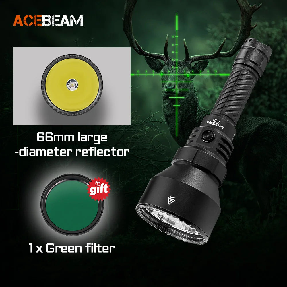 ACEBEAM T29 Powerful Long Range Hunting Flashlight 2900 Lumens 1400 Meters USB C Rechargeable Battery For Professional Hunting