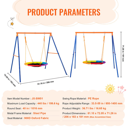 SucceBuy Swing Sets for Backyard 600lbs Capacity Swing Set with 1 Saucer Swing Seat 2 Belt Swing Seats Swingset Outdoor for Kids