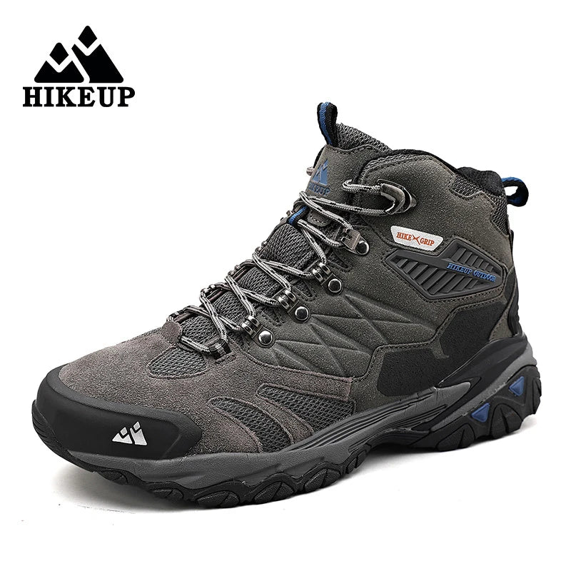 HIKEUP Winter Boot Men Outdoor Hiking Boots Suede High Top Trekking Men Shoes Rainproof Tactical Combat Military Boots