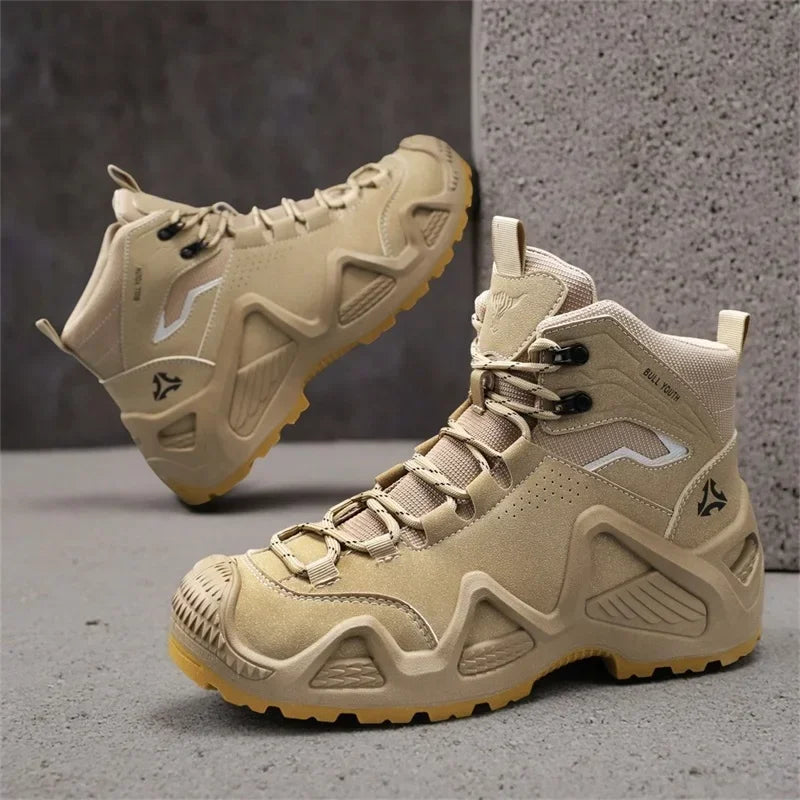 Men Tactical Boots with Straps for Combat Training Waterproof Straps Outdoor Hiking Breathable Shoes Motorcycle Zapatillas Male