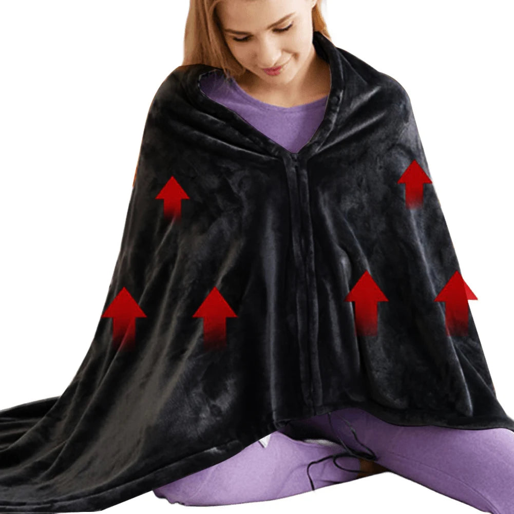 USB Heated Shawl Electric Heating Blanket 3 Heating Level Wearable Heated Poncho Throw Heated Throw Blanket for Camping Hiking