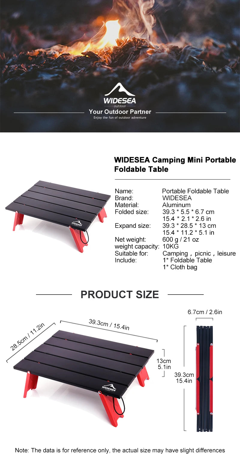 Widesea Camping Mini Portable Foldable Table for Outdoor Picnic Barbecue Tours Tableware Ultra Light Folding Computer Bed Desk